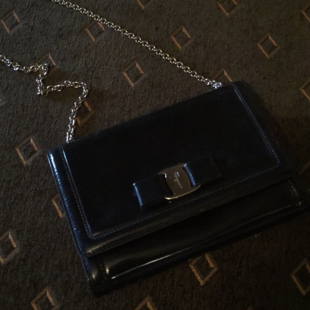 Beautiful black patent Ferragamo bag